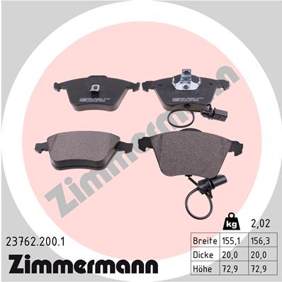 ZIMMERMANN 23762.200.1 Kit pastiglie freno, Freno a disco