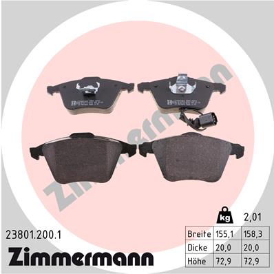 ZIMMERMANN 23801.200.1 Kit pastiglie freno, Freno a disco