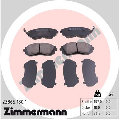 ZIMMERMANN 23865.180.1 Kit pastiglie freno, Freno a disco