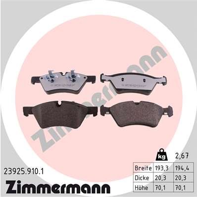 ZIMMERMANN 23925.910.1 Kit pastiglie freno, Freno a disco