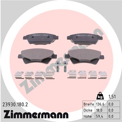 ZIMMERMANN 23930.180.2 Kit pastiglie freno, Freno a disco