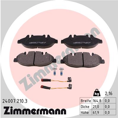 ZIMMERMANN 24007.210.3 Kit pastiglie freno, Freno a disco-Kit pastiglie freno, Freno a disco-Ricambi Euro