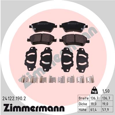 ZIMMERMANN 24122.190.2 Kit pastiglie freno, Freno a disco