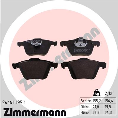 ZIMMERMANN 24141.195.1 Kit pastiglie freno, Freno a disco-Kit pastiglie freno, Freno a disco-Ricambi Euro