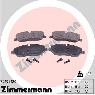 ZIMMERMANN 24191.180.1 Kit pastiglie freno, Freno a disco-Kit pastiglie freno, Freno a disco-Ricambi Euro