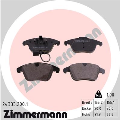 ZIMMERMANN 24333.200.1 Kit pastiglie freno, Freno a disco-Kit pastiglie freno, Freno a disco-Ricambi Euro