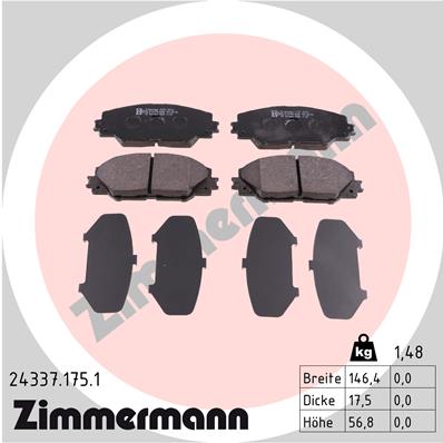 ZIMMERMANN 24337.175.1 Kit pastiglie freno, Freno a disco