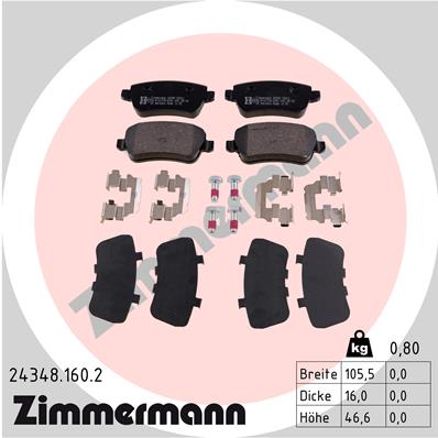 ZIMMERMANN 24348.160.2 Kit pastiglie freno, Freno a disco-Kit pastiglie freno, Freno a disco-Ricambi Euro