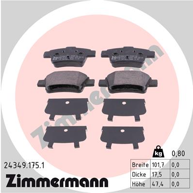 ZIMMERMANN 24349.175.1 Kit pastiglie freno, Freno a disco