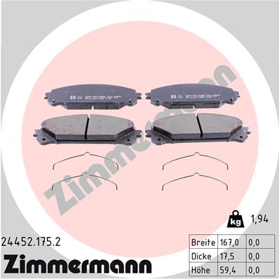ZIMMERMANN 24452.175.2 Kit pastiglie freno, Freno a disco