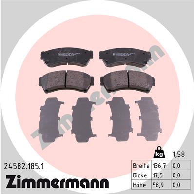 ZIMMERMANN 24582.185.1 Kit pastiglie freno, Freno a disco-Kit pastiglie freno, Freno a disco-Ricambi Euro