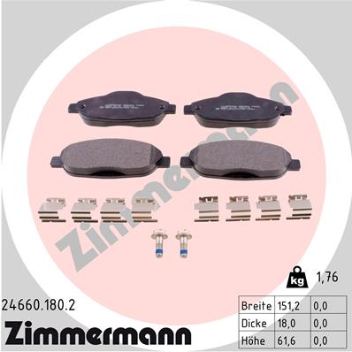 ZIMMERMANN 24660.180.2 Kit pastiglie freno, Freno a disco