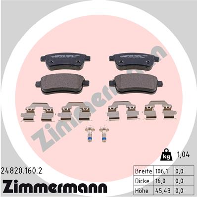 ZIMMERMANN 24820.160.2 Kit pastiglie freno, Freno a disco