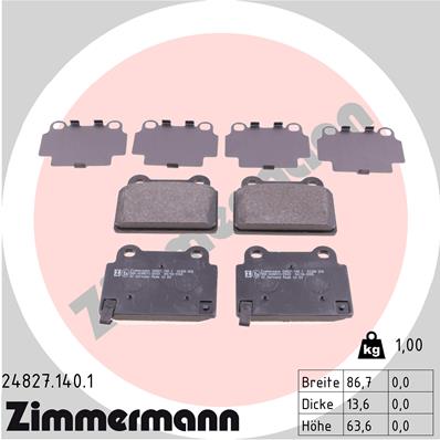 ZIMMERMANN 24827.140.1 Kit pastiglie freno, Freno a disco-Kit pastiglie freno, Freno a disco-Ricambi Euro