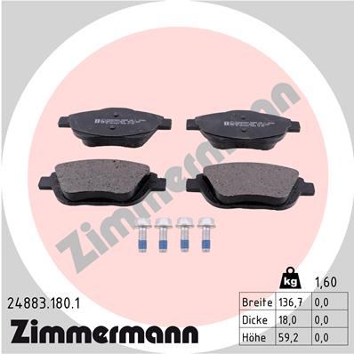 ZIMMERMANN 24883.180.1 Kit pastiglie freno, Freno a disco