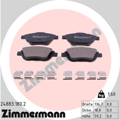 ZIMMERMANN 24883.180.2 Kit pastiglie freno, Freno a disco