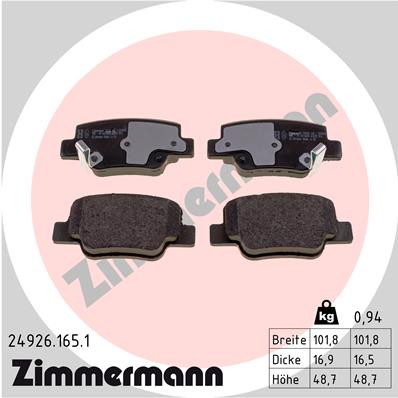 ZIMMERMANN 24926.165.1 Kit pastiglie freno, Freno a disco