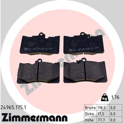 ZIMMERMANN 24965.175.1 Kit pastiglie freno, Freno a disco