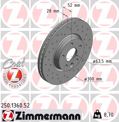 ZIMMERMANN 250.1360.52 Discofreno-Discofreno-Ricambi Euro