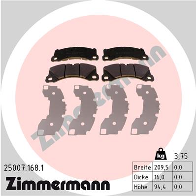 ZIMMERMANN 25007.168.1 Kit pastiglie freno, Freno a disco-Kit pastiglie freno, Freno a disco-Ricambi Euro