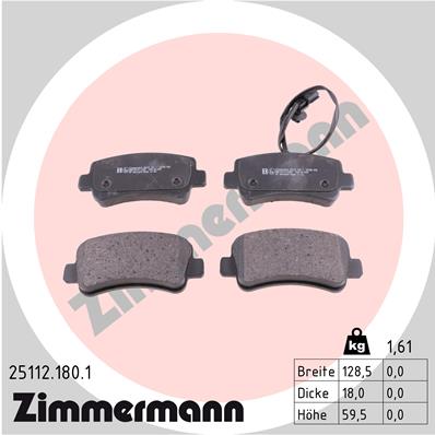 ZIMMERMANN 25112.180.1 Kit pastiglie freno, Freno a disco