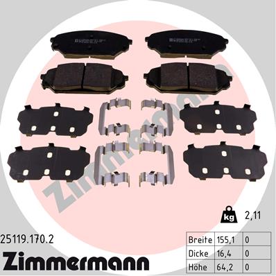 ZIMMERMANN 25119.170.2 Kit pastiglie freno, Freno a disco-Kit pastiglie freno, Freno a disco-Ricambi Euro