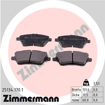 ZIMMERMANN 25134.170.1 Kit pastiglie freno, Freno a disco-Kit pastiglie freno, Freno a disco-Ricambi Euro