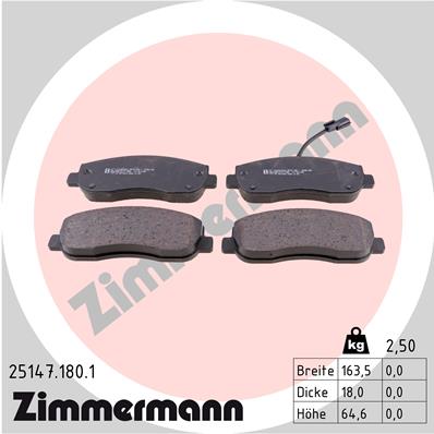 ZIMMERMANN 25147.180.1 Kit pastiglie freno, Freno a disco-Kit pastiglie freno, Freno a disco-Ricambi Euro