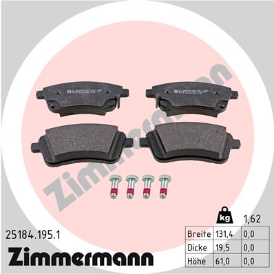 ZIMMERMANN 25184.195.1 Kit pastiglie freno, Freno a disco