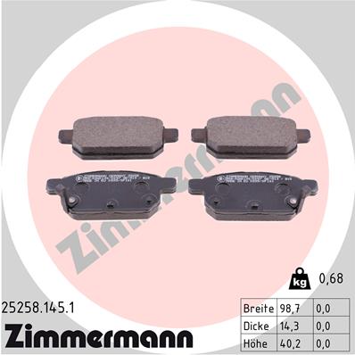 ZIMMERMANN 25258.145.1 Kit pastiglie freno, Freno a disco