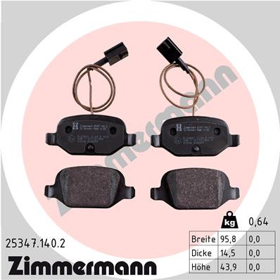 ZIMMERMANN 25347.140.2 Kit pastiglie freno, Freno a disco-Kit pastiglie freno, Freno a disco-Ricambi Euro