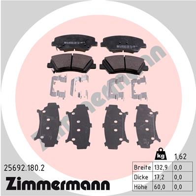 ZIMMERMANN 25692.180.2 Kit pastiglie freno, Freno a disco