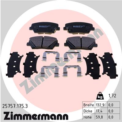 ZIMMERMANN 25757.175.3 Kit pastiglie freno, Freno a disco