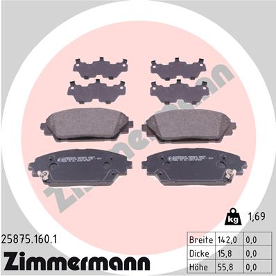 ZIMMERMANN 25875.160.1 Kit pastiglie freno, Freno a disco