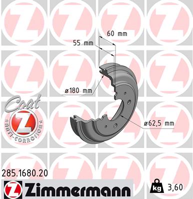 ZIMMERMANN 285.1680.20 Tamburo freno-Tamburo freno-Ricambi Euro