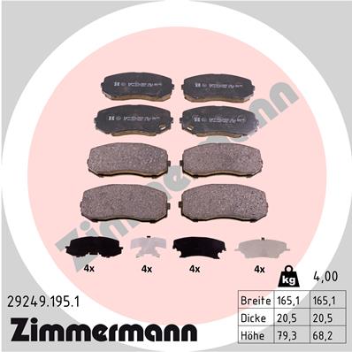 ZIMMERMANN 29249.195.1 Kit pastiglie freno, Freno a disco