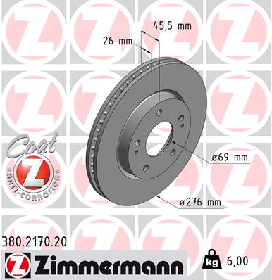 ZIMMERMANN 380.2170.20 Discofreno-Discofreno-Ricambi Euro