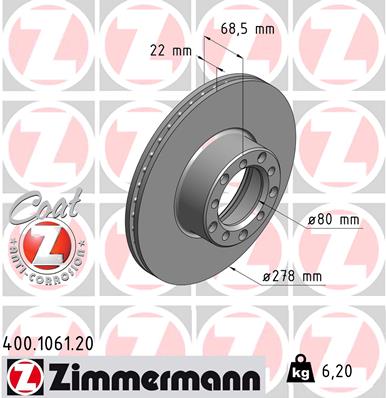 ZIMMERMANN 400.1061.20 Discofreno-Discofreno-Ricambi Euro