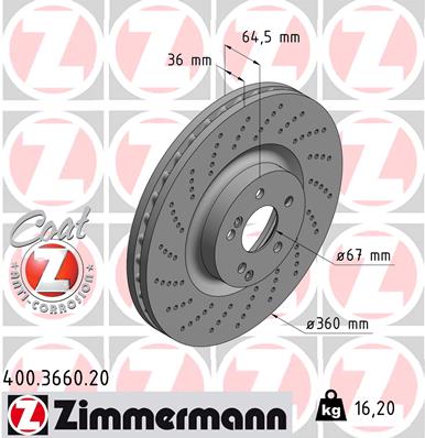 ZIMMERMANN 400.3660.20 Discofreno-Discofreno-Ricambi Euro