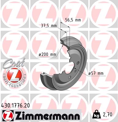 ZIMMERMANN 430.1776.20 Tamburo freno-Tamburo freno-Ricambi Euro