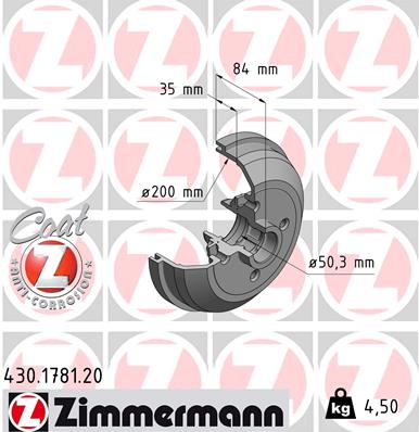 ZIMMERMANN 430.1781.00 Tamburo freno-Tamburo freno-Ricambi Euro