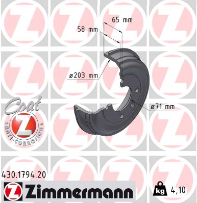 ZIMMERMANN 430.1794.20 COAT Z Ταμπούρο for OPEL PEUGEOT VAUXHALL