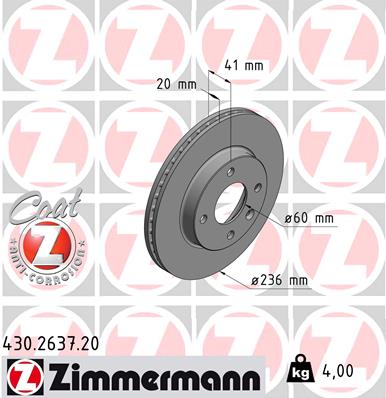 ZIMMERMANN 430.2637.20 Discofreno-Discofreno-Ricambi Euro