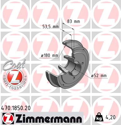 ZIMMERMANN 470.1850.20 Tamburo freno