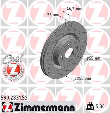 ZIMMERMANN 590.2831.52 Discofreno-Discofreno-Ricambi Euro