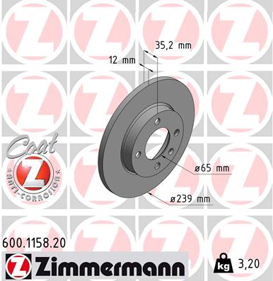 ZIMMERMANN 600.1158.20 Discofreno-Discofreno-Ricambi Euro