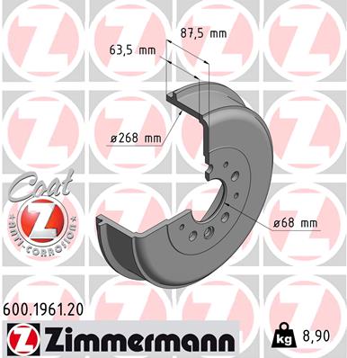 ZIMMERMANN 600.1961.20 Tamburo freno-Tamburo freno-Ricambi Euro