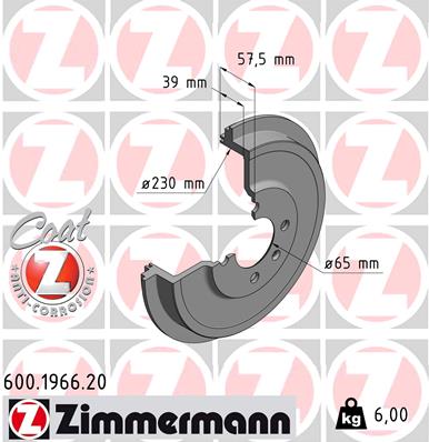 ZIMMERMANN 600.1966.20 Tamburo freno