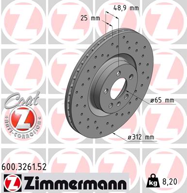 ZIMMERMANN 600.3261.52 Discofreno-Discofreno-Ricambi Euro