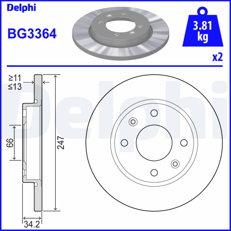 DELPHI BG3364 Disc frana